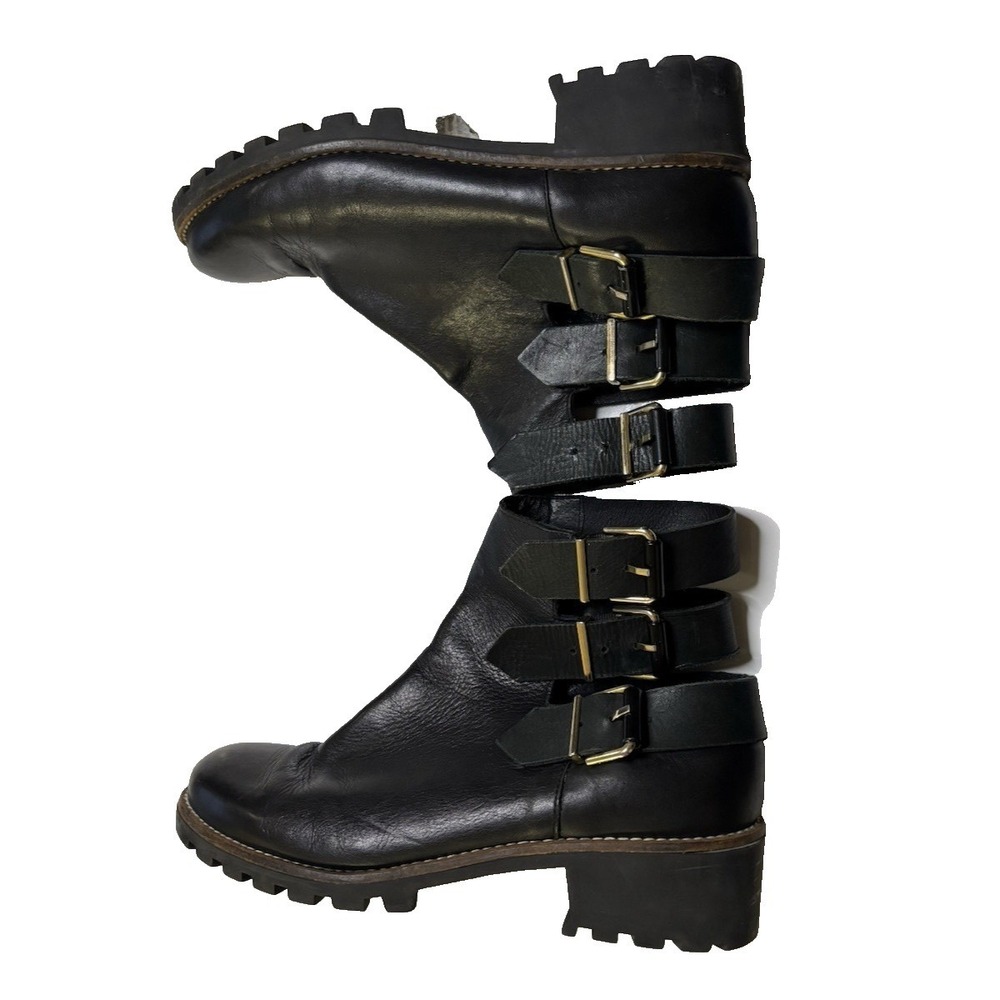 Miista Black Triple-Buckle Lug Sole Moto Boots - Picture 2 of 14